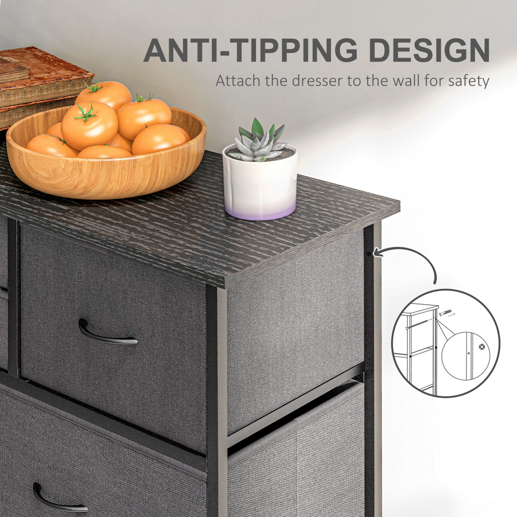 Black 10-drawer fabric dresser by HOMCOM, featuring foldable drawers and a sleek design for bedroom organization.