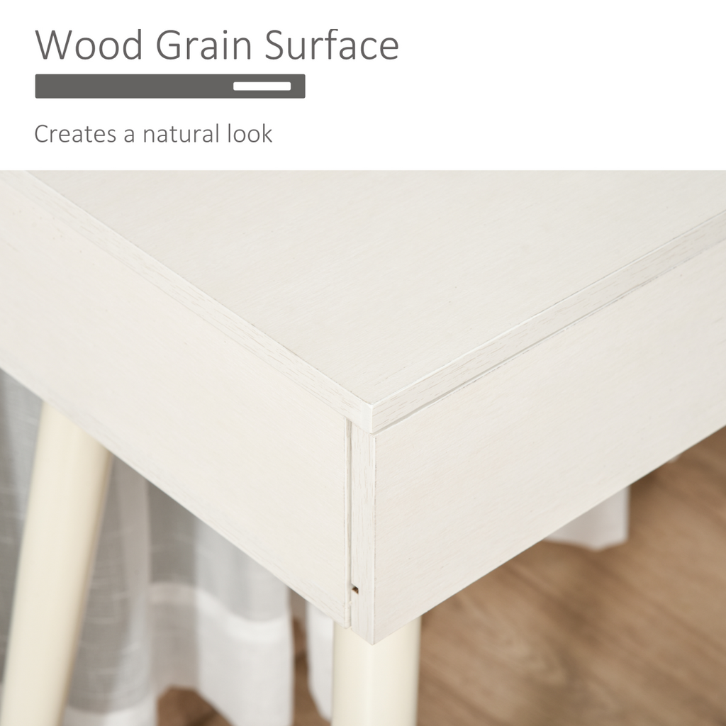 Dressing Table Vanity Set with Round Mirror & Cushioned Stool - White