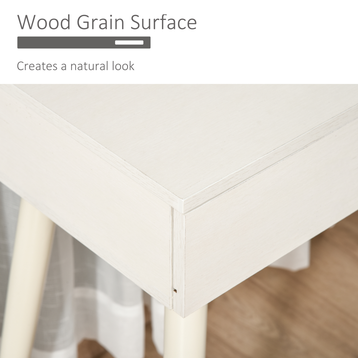 Dressing Table Vanity Set with Round Mirror & Cushioned Stool - White