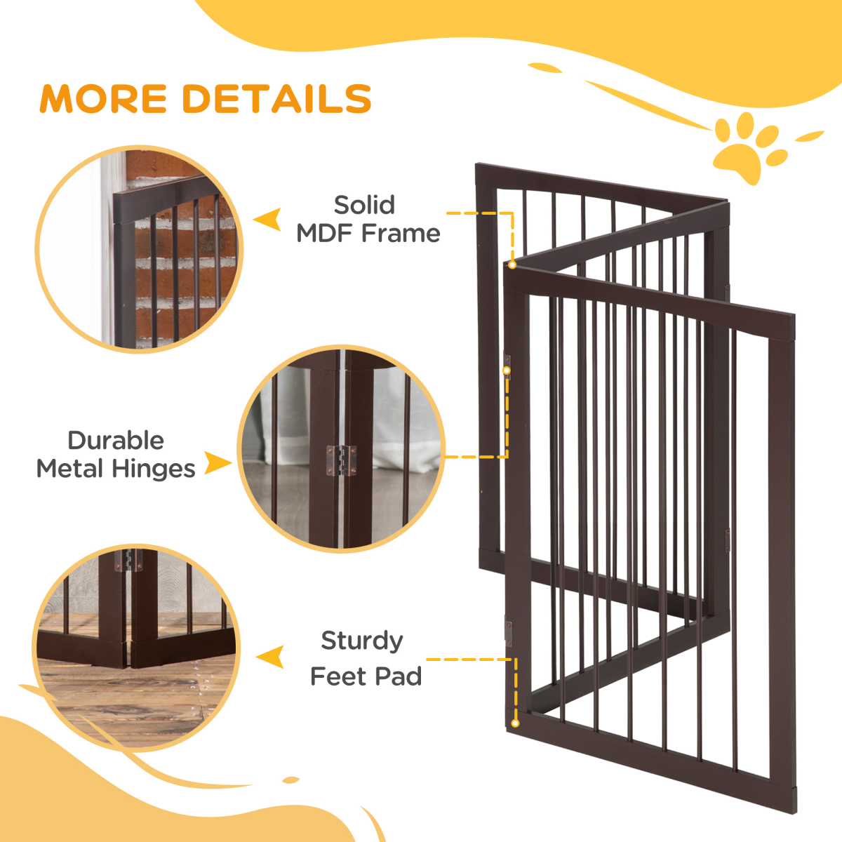 Pawhut folding pet gate in durable pine wood, free-standing design for indoor child safety and pet containment.