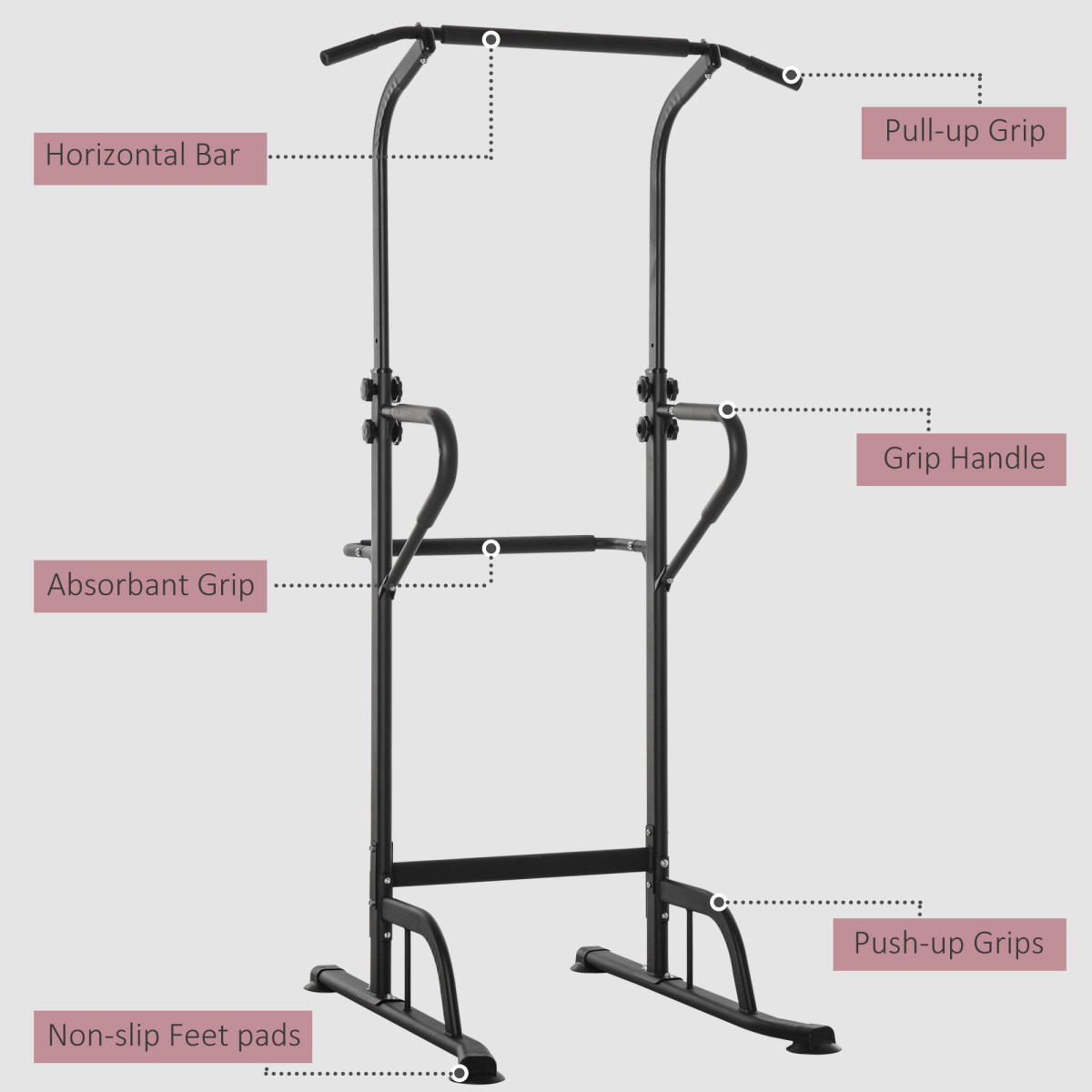 HOMCOM Power Tower Dip Station with pull-up bar and push-up equipment for versatile home gym workouts.