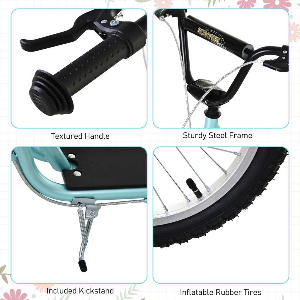 Kids blue FunZone kick scooter by HOMCOM with adjustable handlebar and inflatable wheels for ages 5 and up.