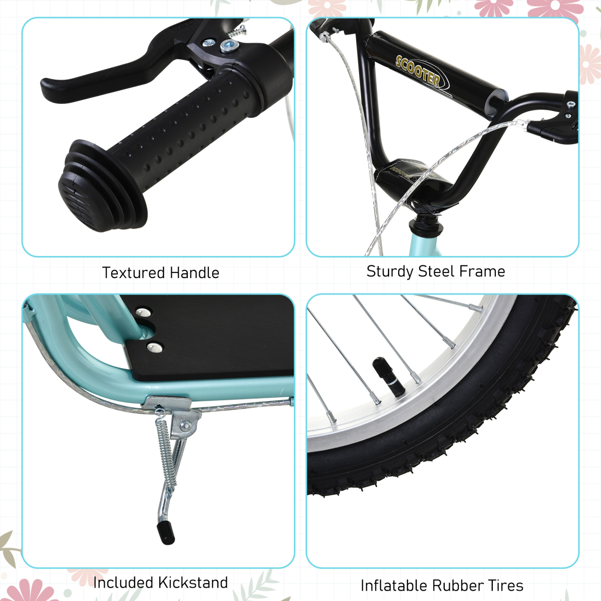 Kids blue FunZone kick scooter by HOMCOM with adjustable handlebar and inflatable wheels for ages 5 and up.