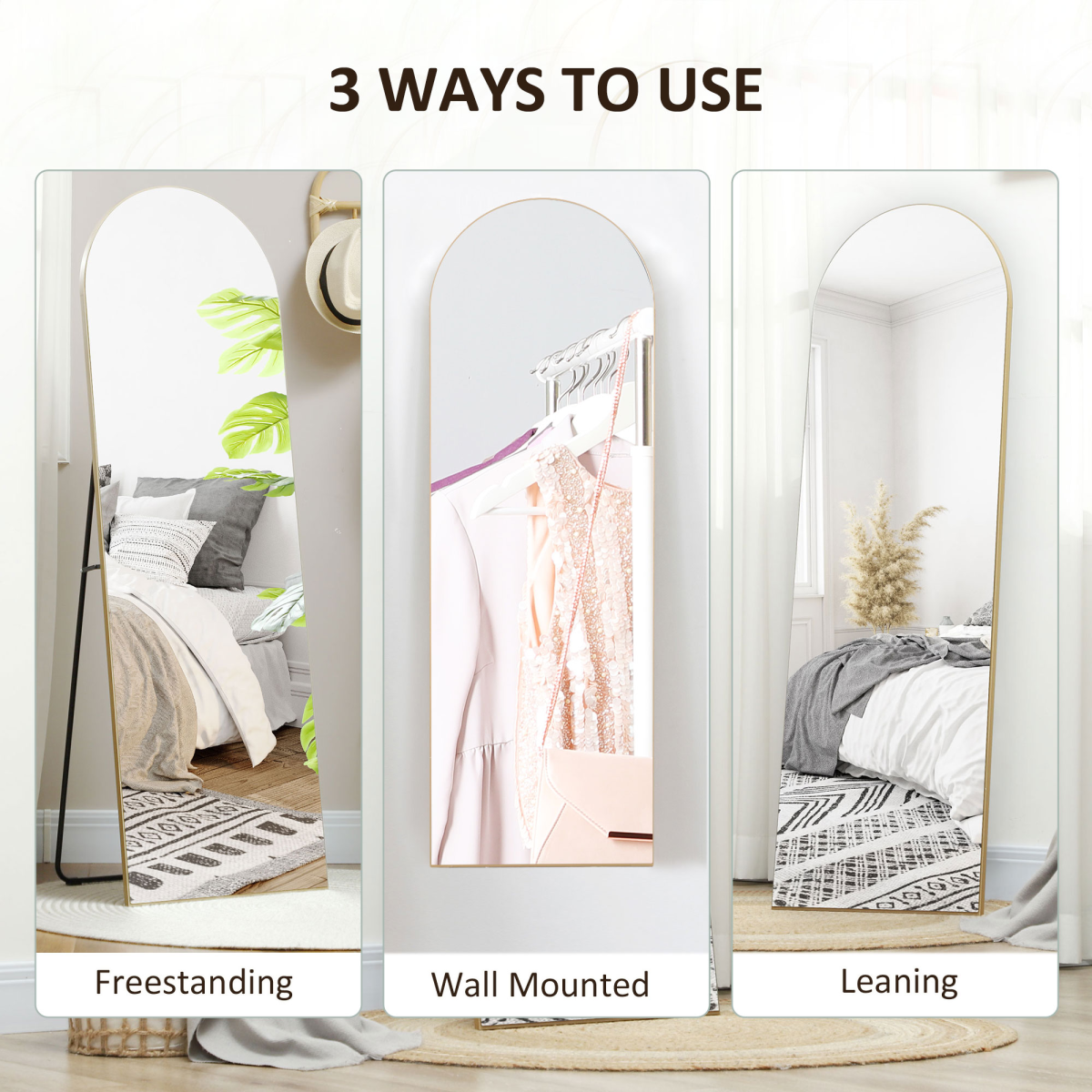 Full Length Floor Mirror Gold Frame - 50x150cm - Wall Mount or Freestanding