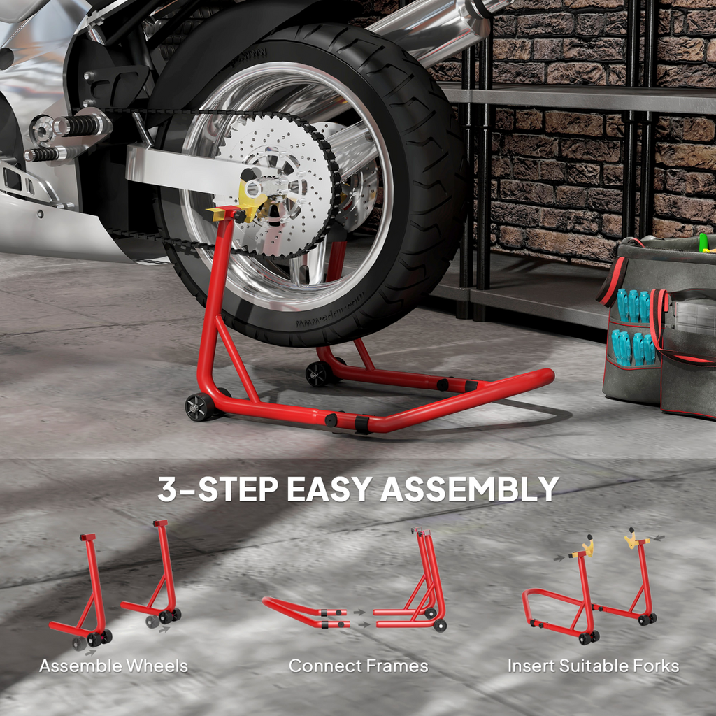 HOMCOM Motorcycle Rear Wheel Stand, 544kg Motorcycle Paddock Stand, Red