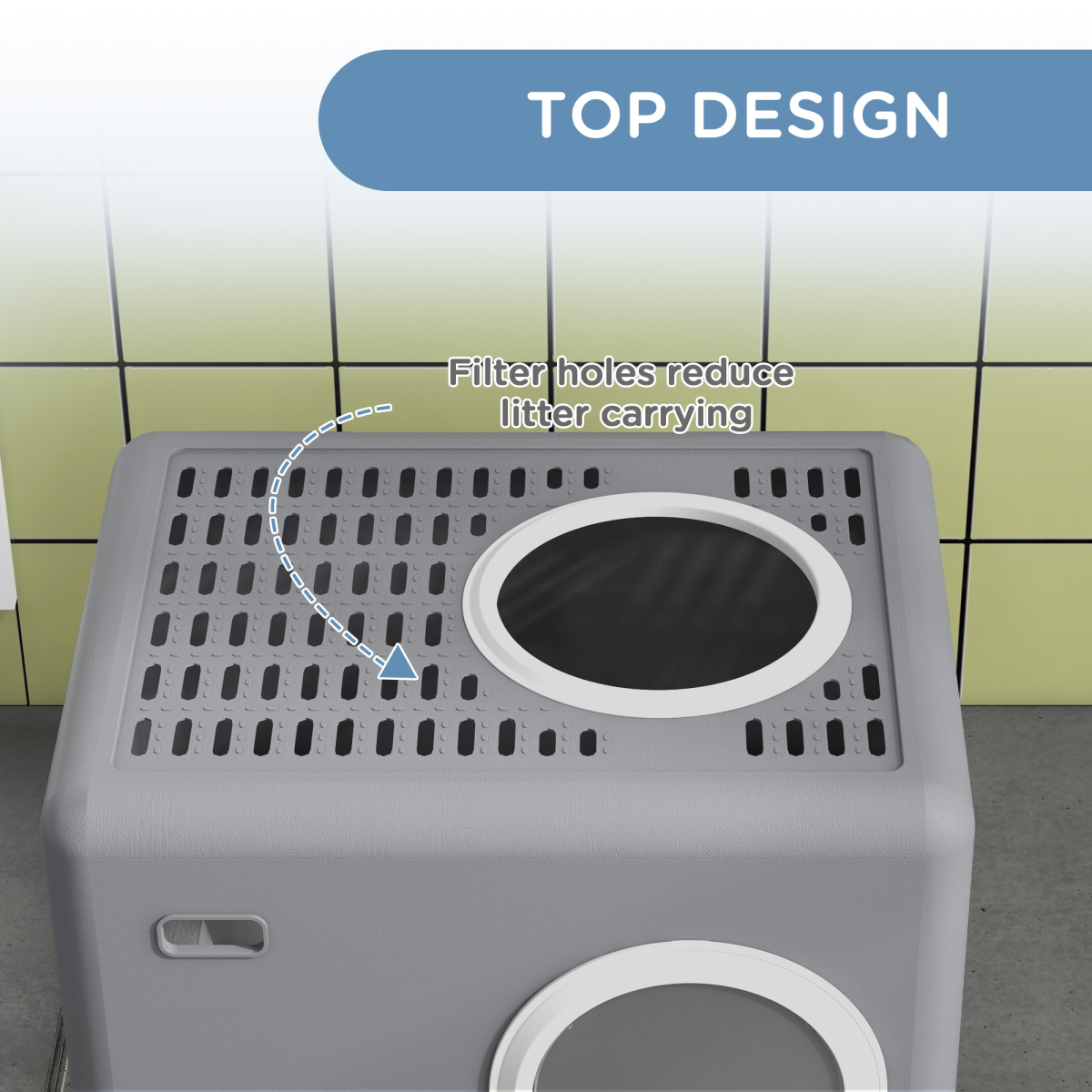 PawHut Enclosed Cat Litter Tray with Lid, Front Entry, Top Exit, Scoop - Grey