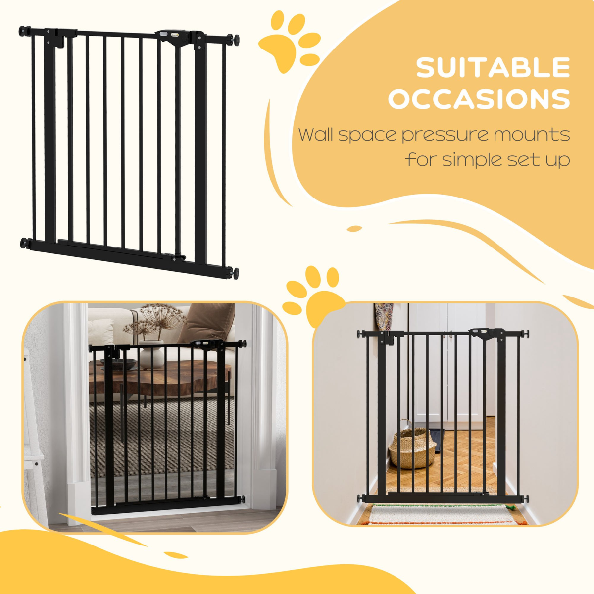 PawHut Adjustable Safety Gate w/ 1 Extensions and Four Adjustable Screws, Black