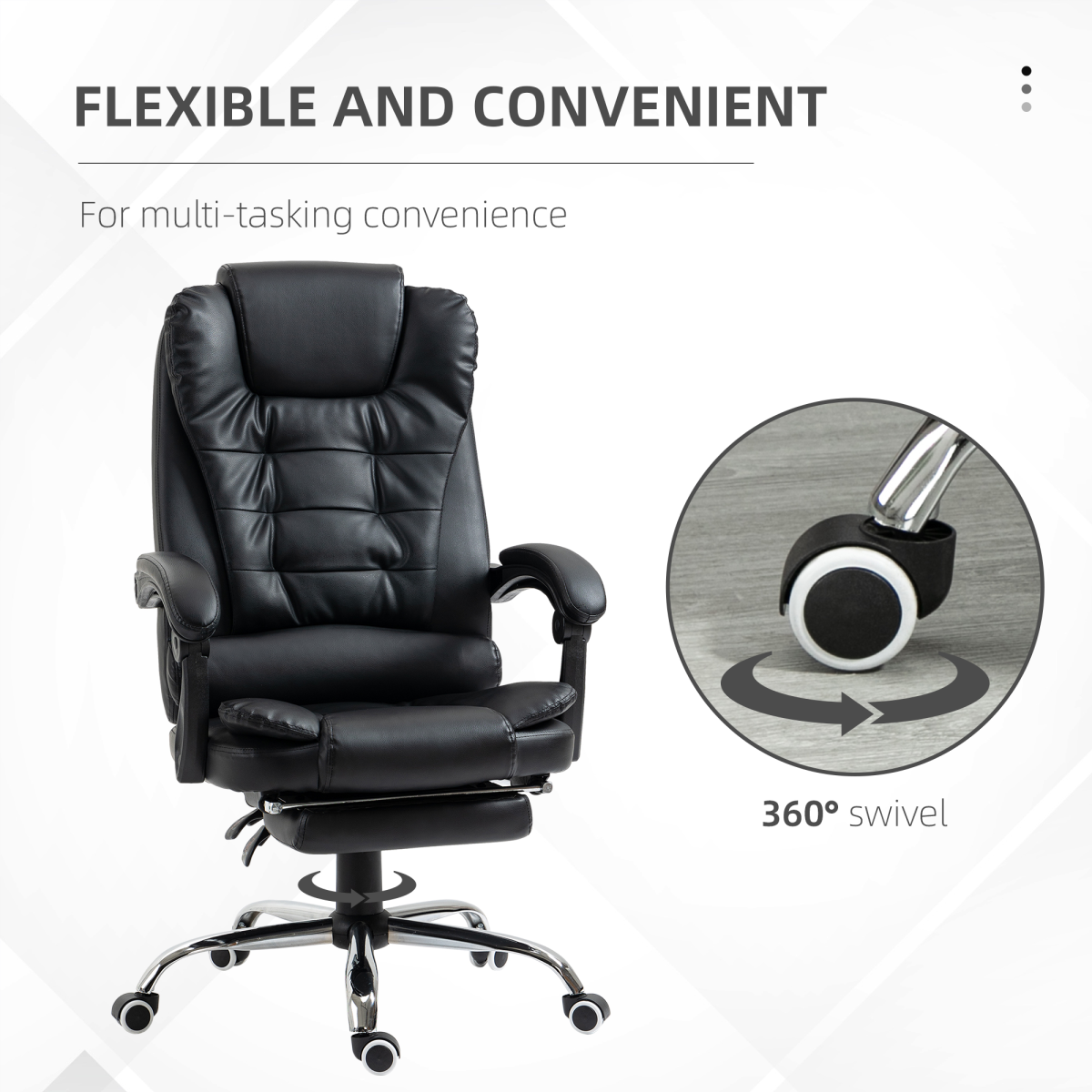 Black HOMCOM high back office chair with footrest, PU leather upholstery, and swivel base.