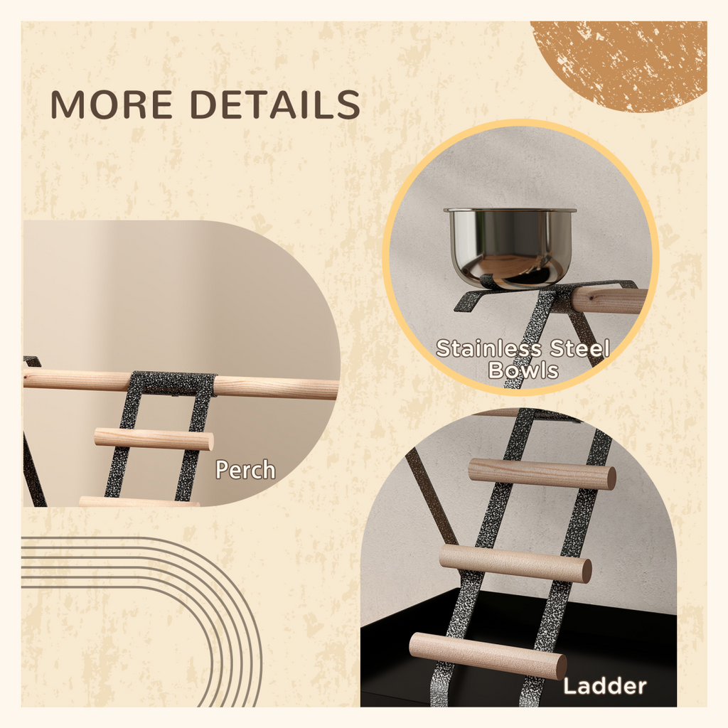 Portable Bird Stand Resting Stainless Steel Base Perch Ladder Bowls