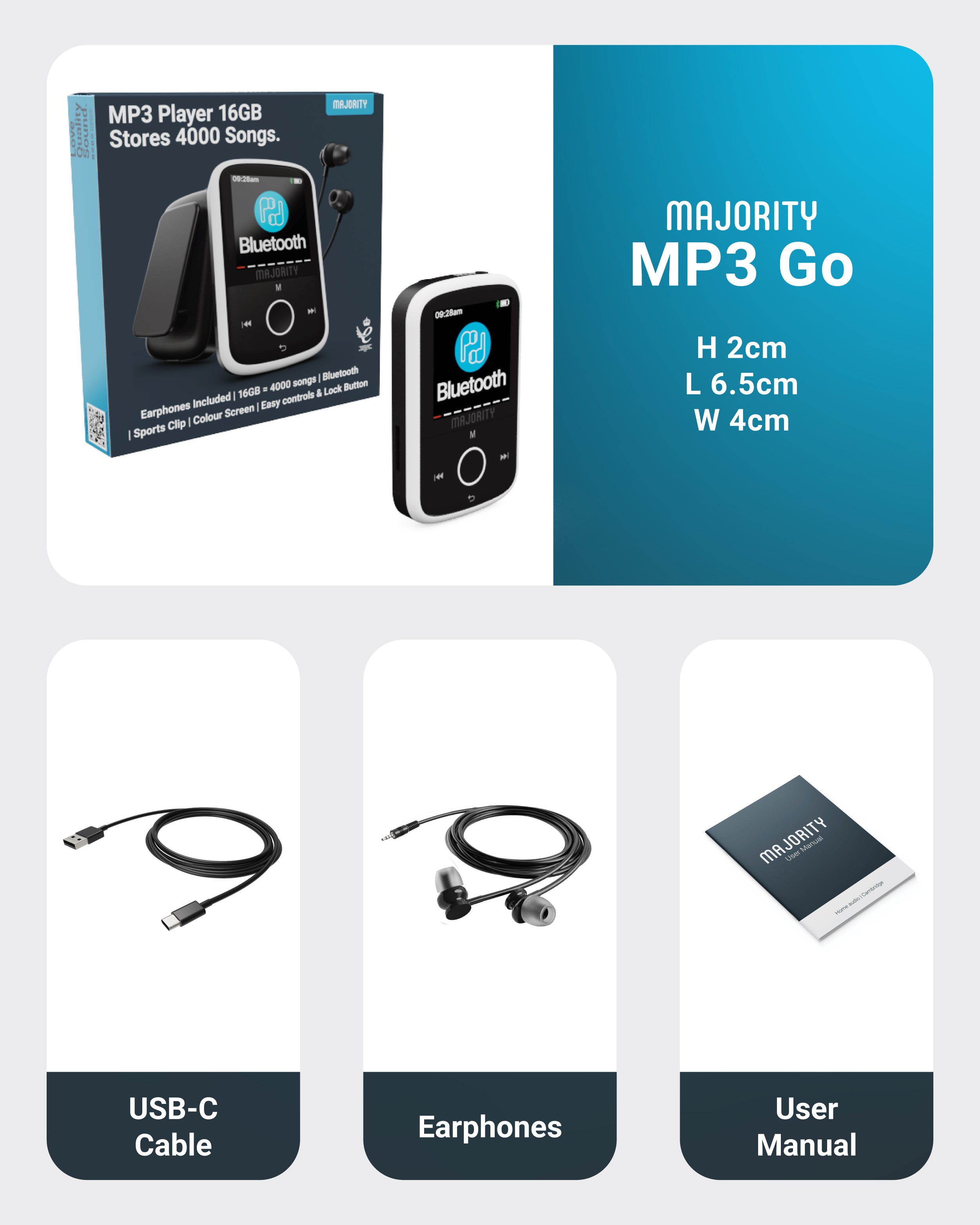Majority 16GB MP3 Player - Sleek Black/White, Crisp Audio
