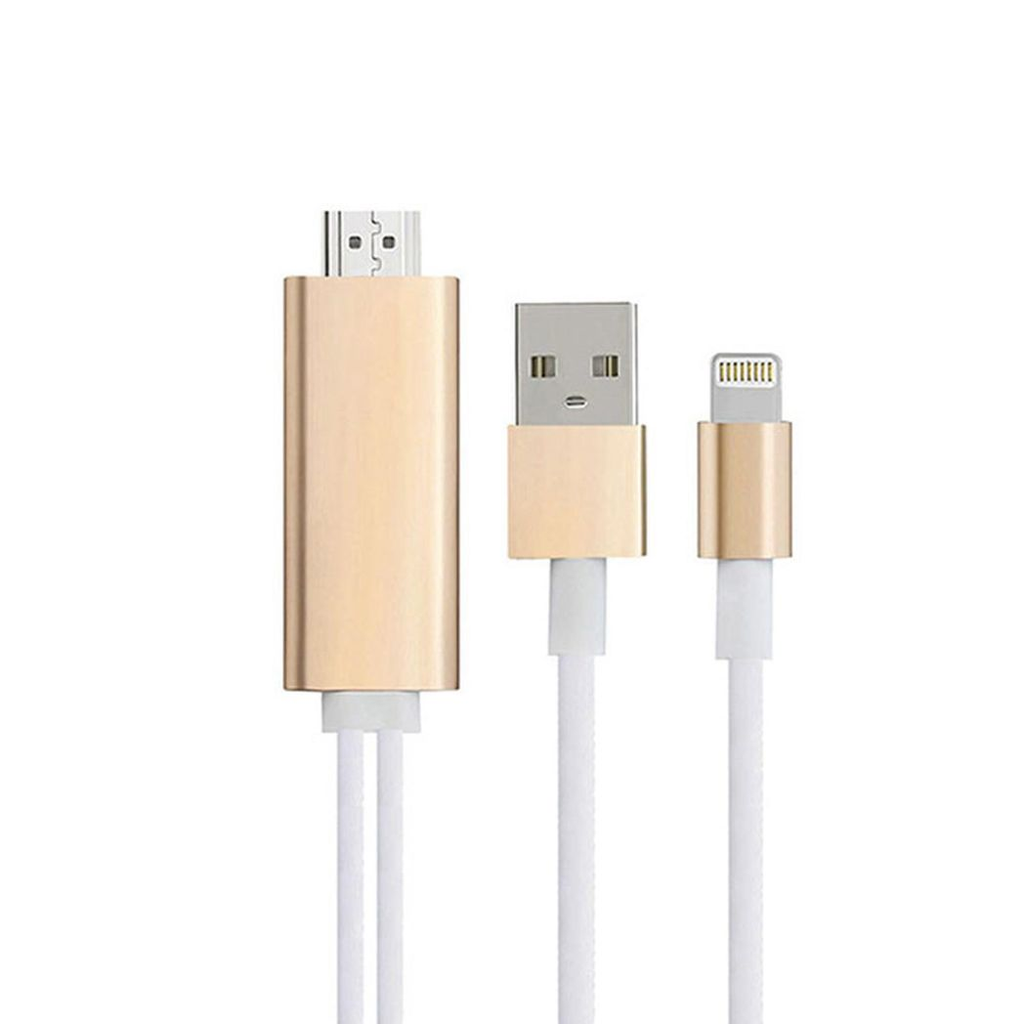 Full HD HDMI connector cable by Aquarius, featuring a gold design for screen mirroring between phone and pad.