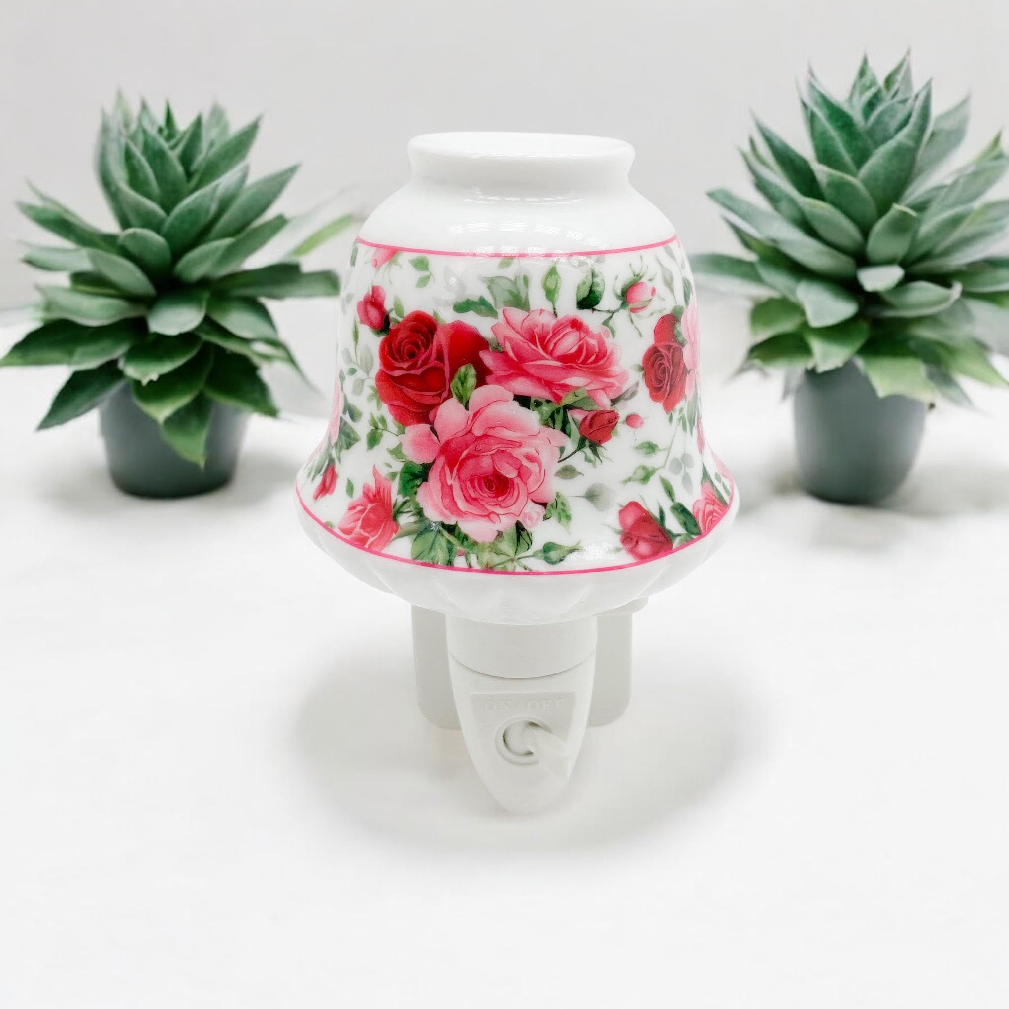 8 INCH FLORAL LED NIGHTLIGHT  RED AND PINK TRADITIONAL DESIGN