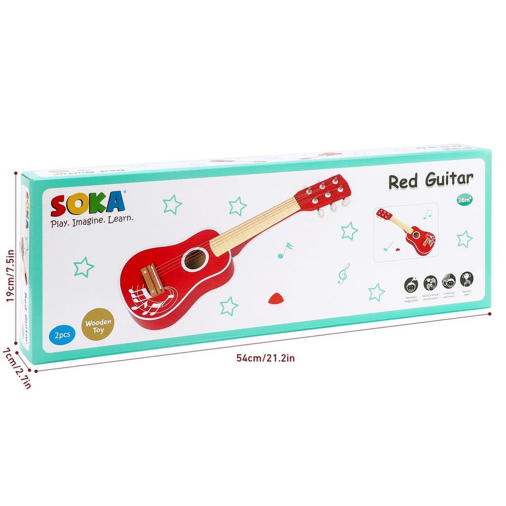 Red SOKA guitar from FunZone, featuring a playful design ideal for kids learning music.