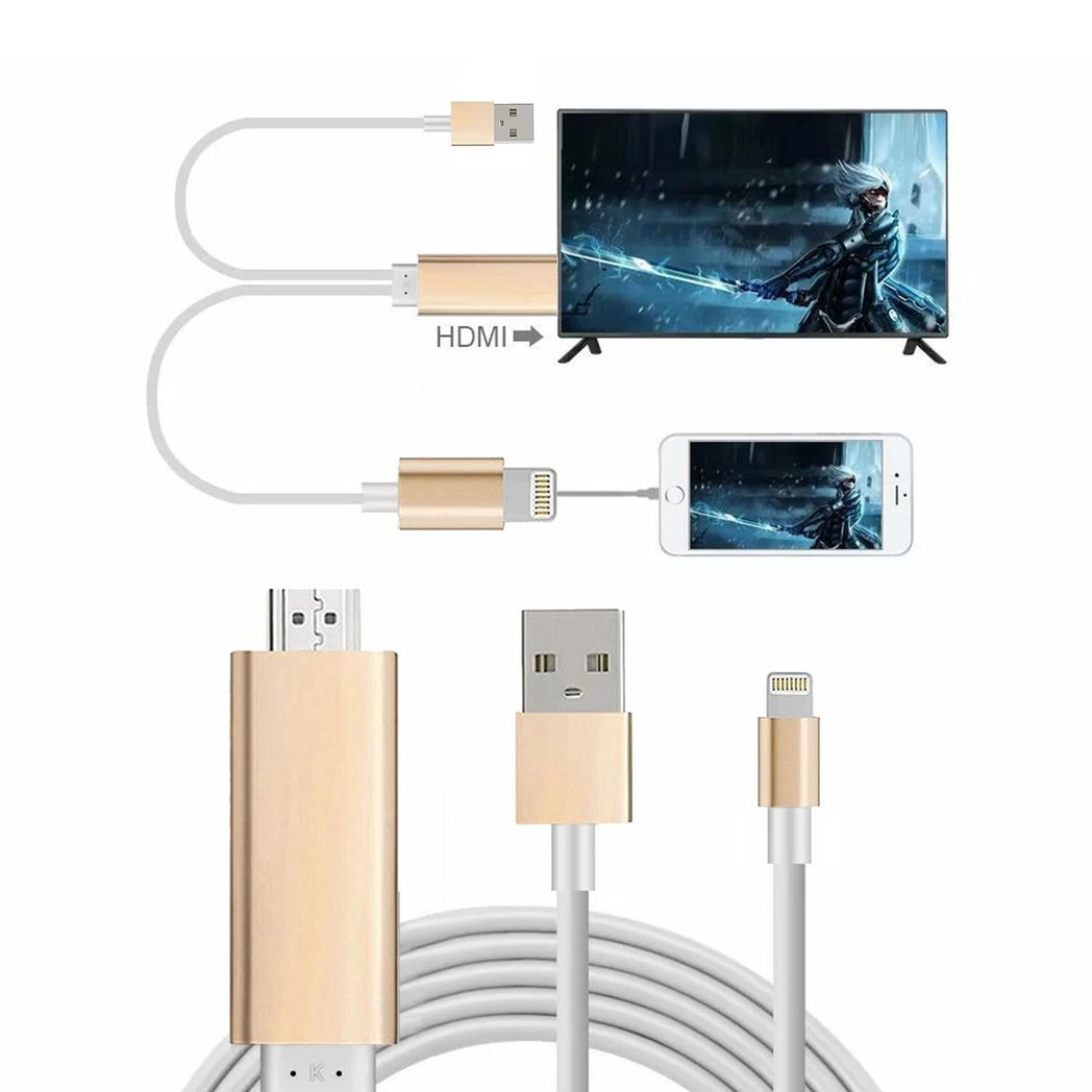 Full HD HDMI connector cable by Aquarius for phone/pad, featuring gold connectors and designed for screen mirroring.