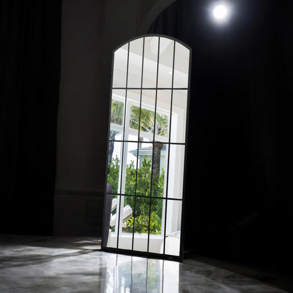 Cast Iron Wall Mirror 170cm - Black Metal Window Design