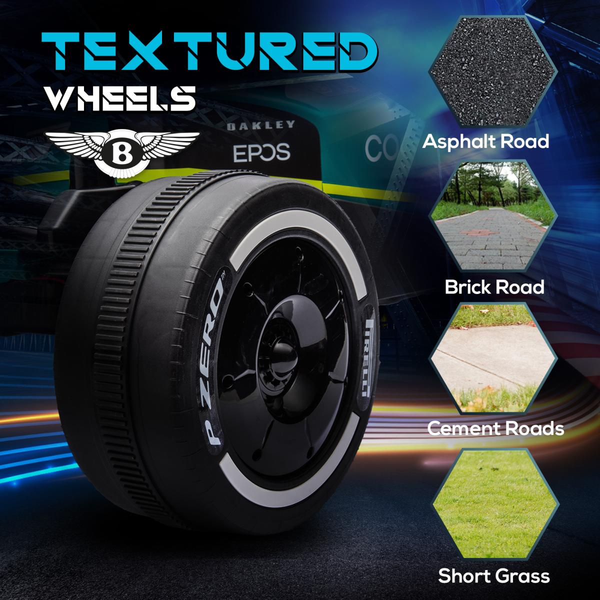 AIYAPLAY 12V Electric Go Kart featuring shock-absorbing wheels, remote control, and Bluetooth connectivity.