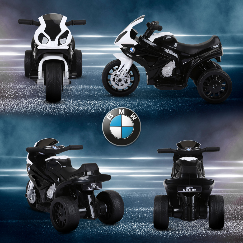Black BMW licensed electric kids ride-on motorcycle with headlights and music features by HOMCOM.