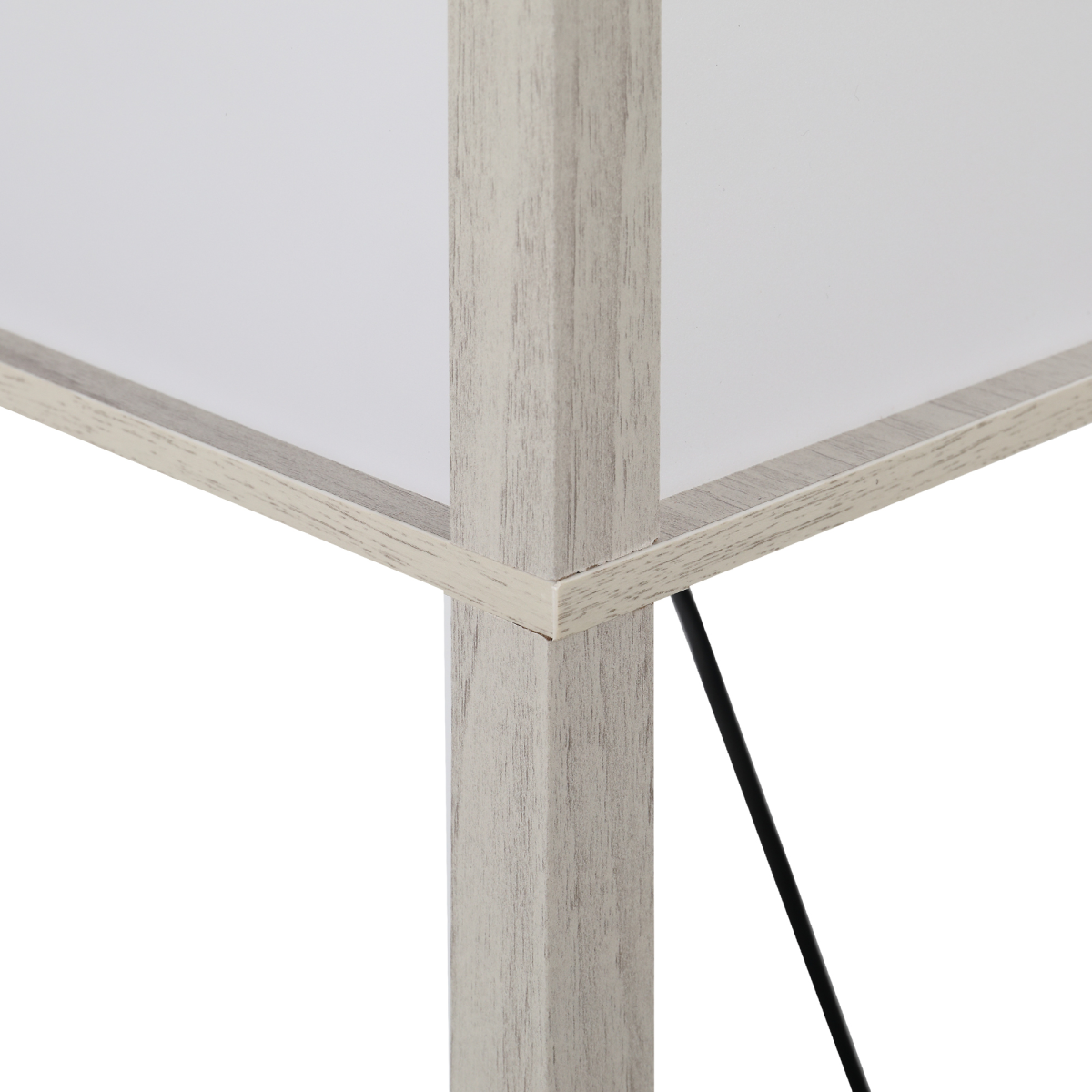 HOMCOM white and oak floor lamp with three storage shelves and E27 bulb, featuring a convenient foot switch.