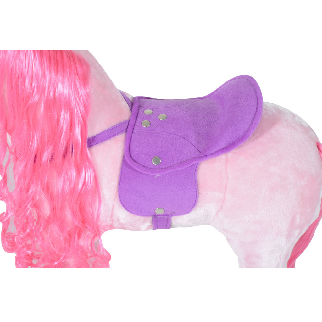 Child-sized plush mechanical walking horse toy by HOMCOM, featuring sound effects and a realistic pony design.