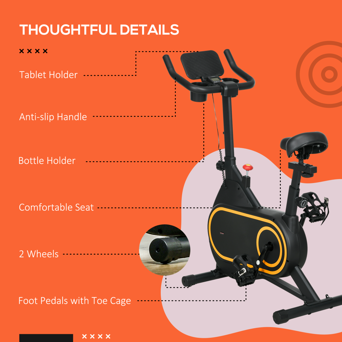 SPORTNOW stationary exercise bike with LCD display for home cardio workout, showcasing adjustable seat and handlebars.