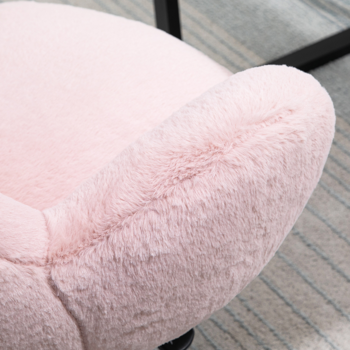 Fluffy Leisure Chair Office Chair w/ Backrest and Armrest for Bedroom Pink