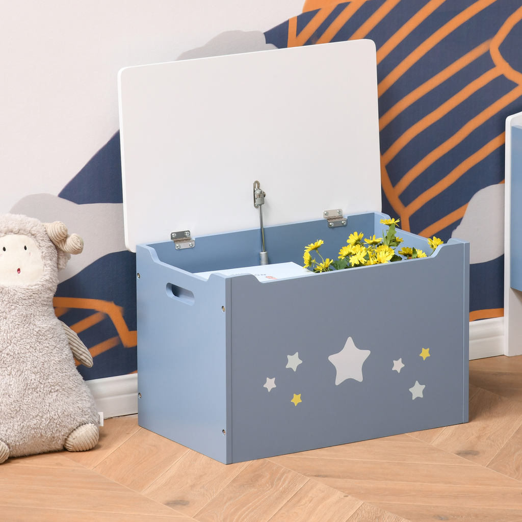 Kids Wooden Toy Box Children Storage Chest Organiser Side Handle Blue HOMCOM