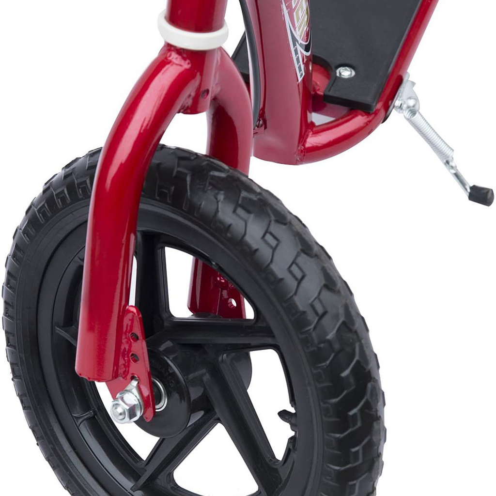 Red Teen Stunt Scooter with 12" EVA wheels and adjustable height for ages 5+, featuring a sleek and sturdy design.