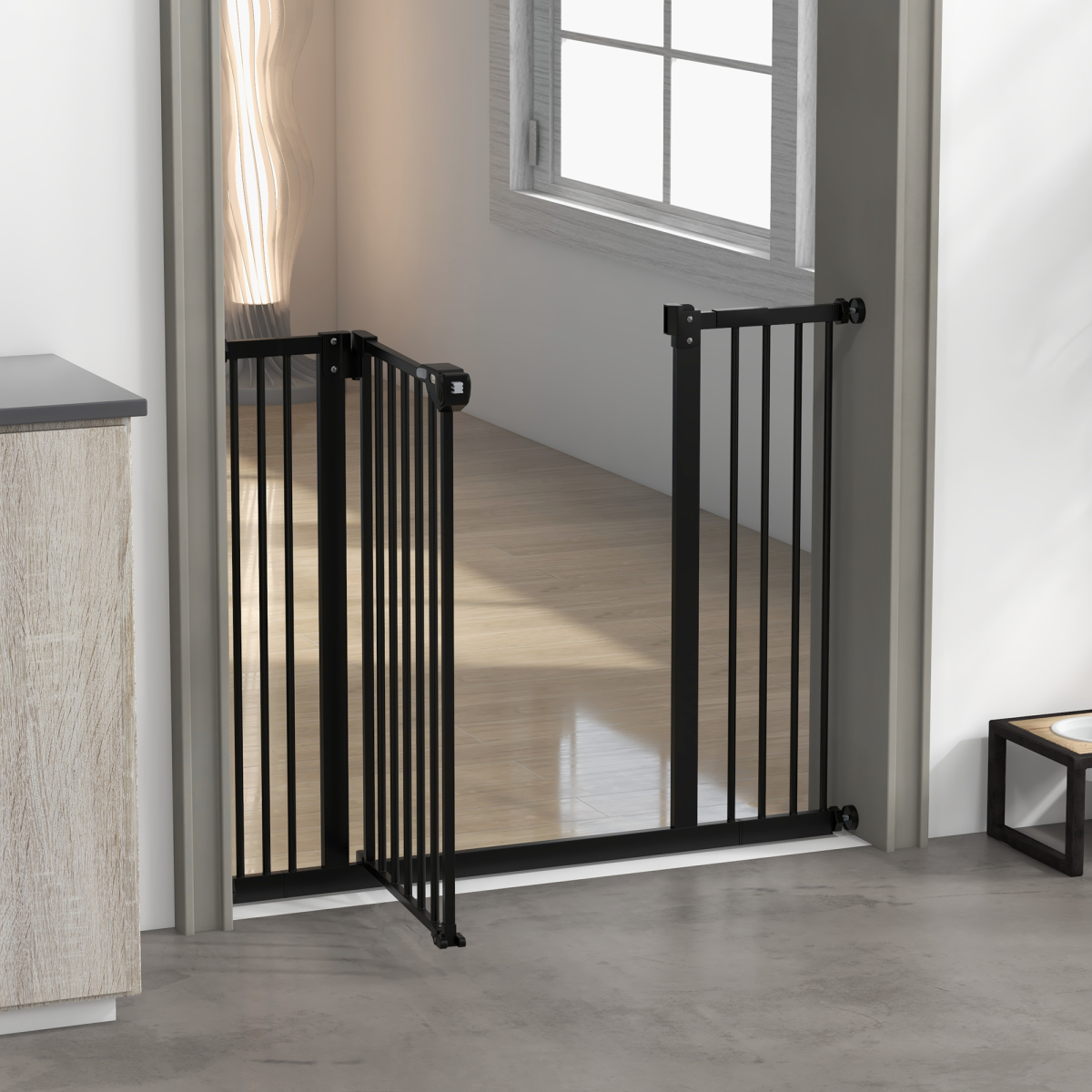 PawHut Adjustable Safety Gate w/ 2 Extensions and Four Adjustable Screws, Black