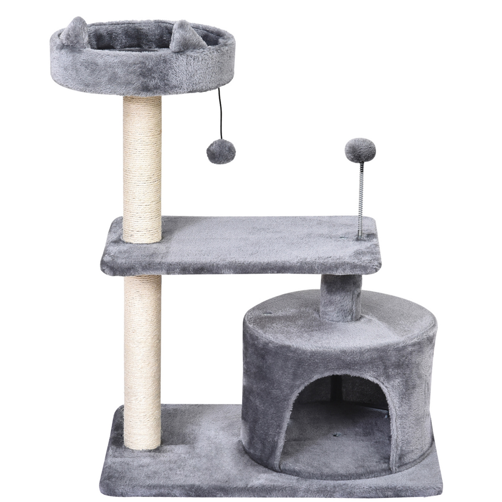 Pawhut 81cm cat tree scratching post tower with multiple levels for kittens and large cats in a cozy activity center.