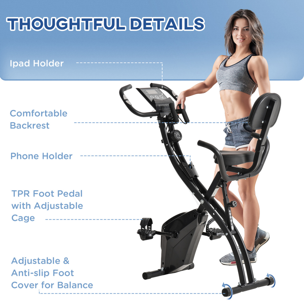Black 2-in-1 upright exercise bike by ActiveGear with 8-level adjustment and pulse sensor features.
