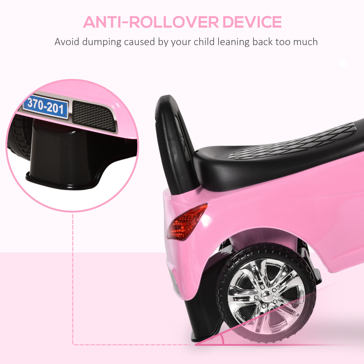 Pink HOMCOM FunZone ride-on car for toddlers, featuring a foot-to-floor design and sliding capability.