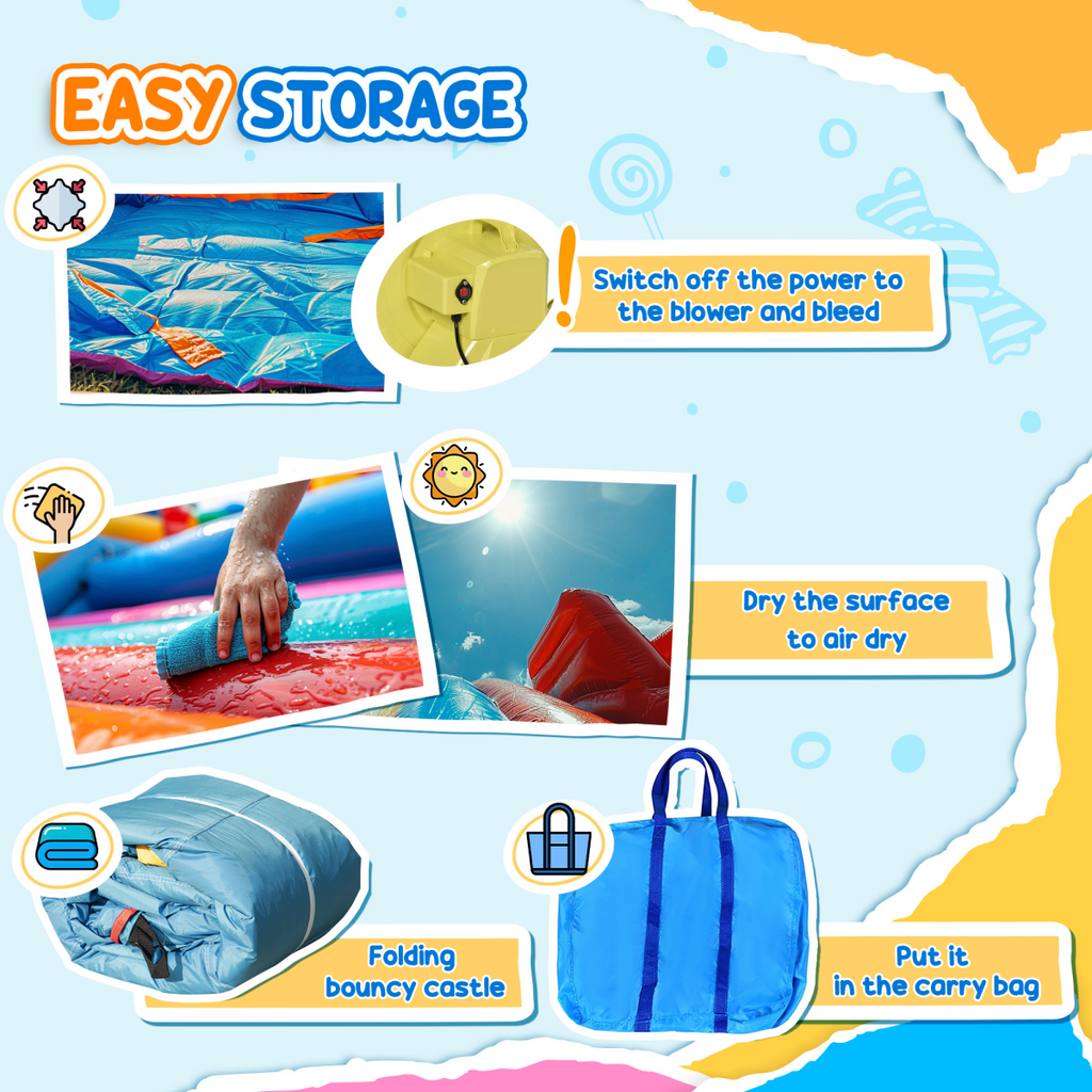 Kids bouncy castle with slide, pool, and climbing wall, featuring vibrant colors and inflatable design by FunZone.