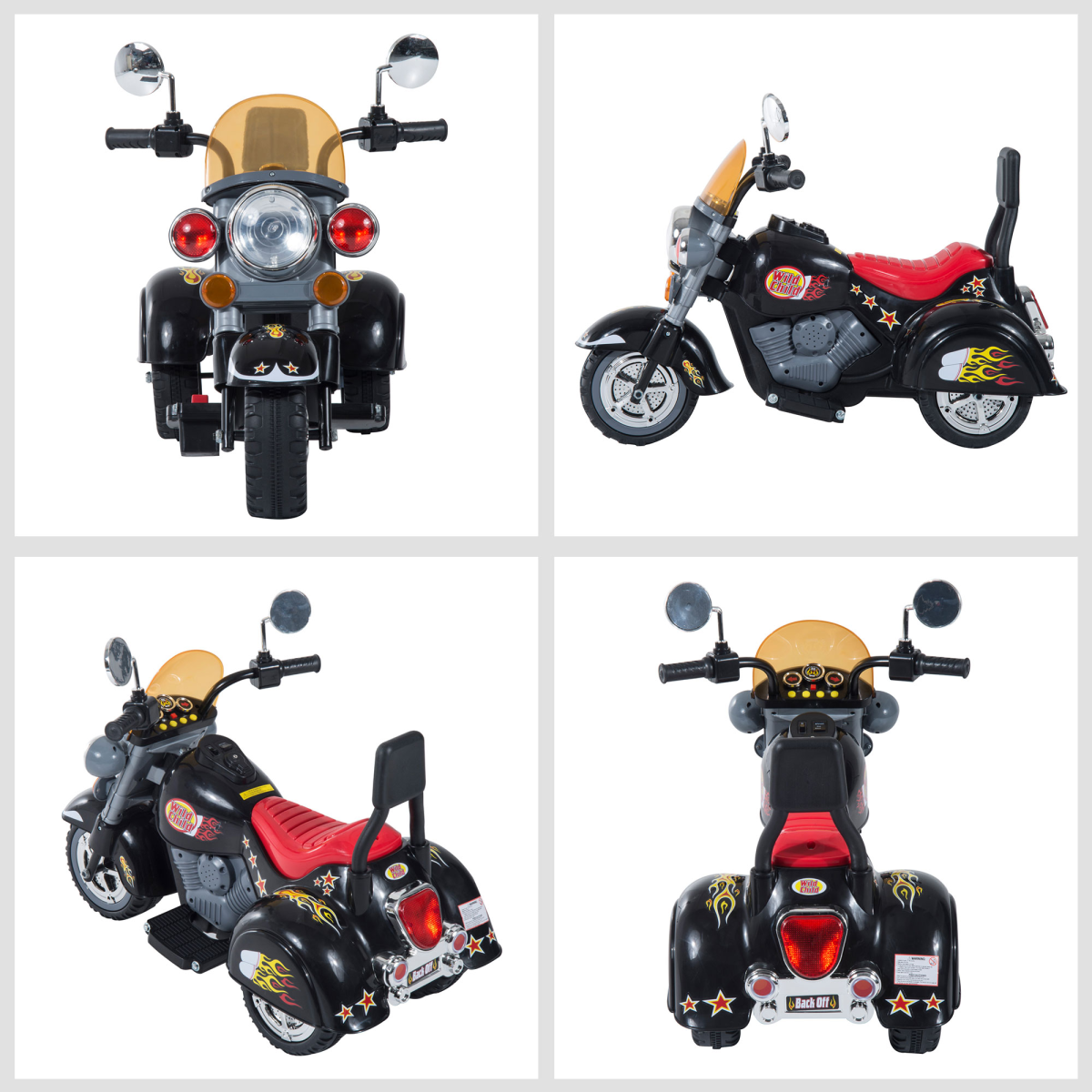 6V Electric Motorbike for kids in black with lights and sound, 3-wheel design for ages 3-6, FunZone brand.