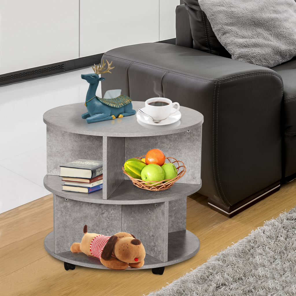 HOMCOM cement color coffee table with 2 tiers, measuring 60x39.5 cm, showcasing a modern design and functional style.