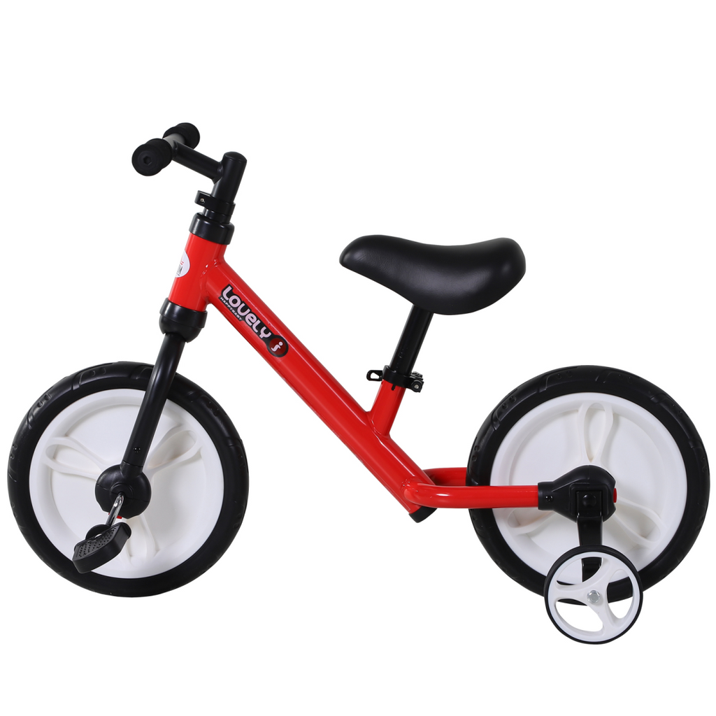 Red 2-in-1 Kids Balance Bike and Tricycle with stabilizers for ages 2-5, designed for fun and stability.