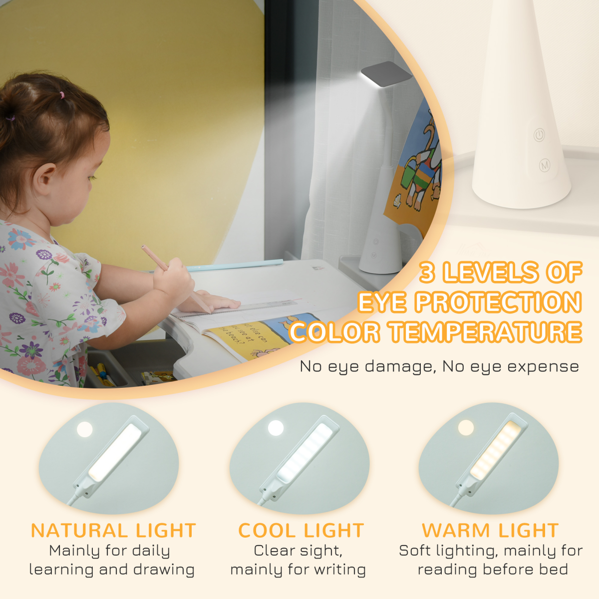 Kids study desk and chair set in grey with adjustable height and USB lamp, designed by HOMCOM for comfortable learning.
