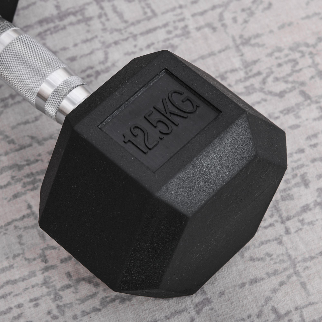 12.5KG Single Rubber Hex Dumbbell Portable Hand Weights for Home Gym HOMCOM