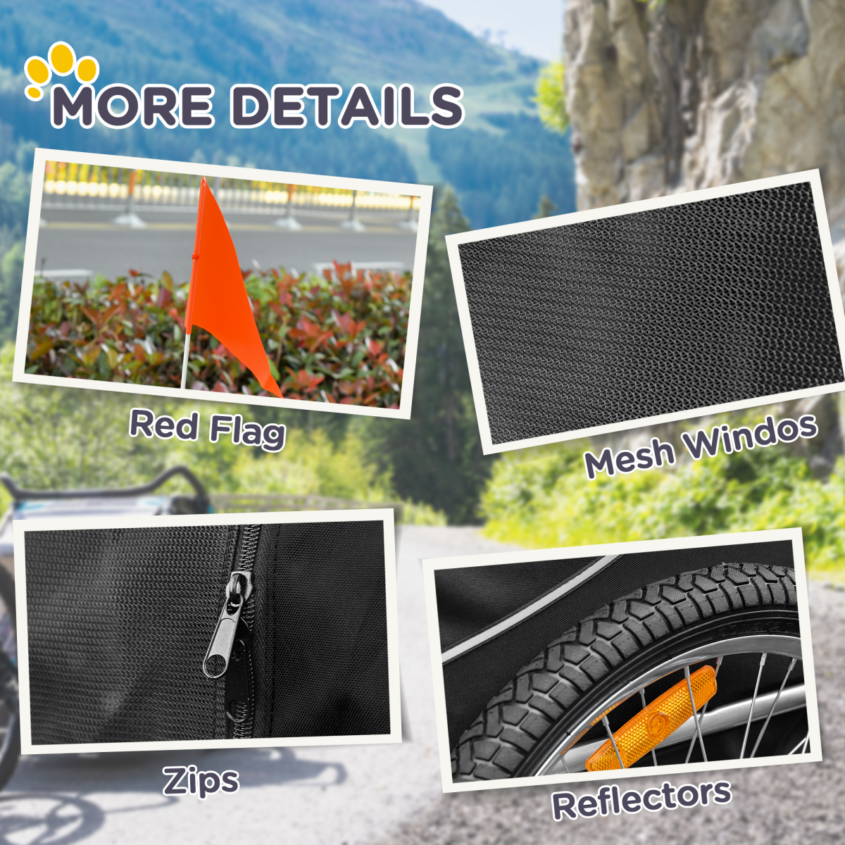 Water-resistant Pawhut pet bicycle trailer for dogs and cats, featuring a sturdy steel frame in black.