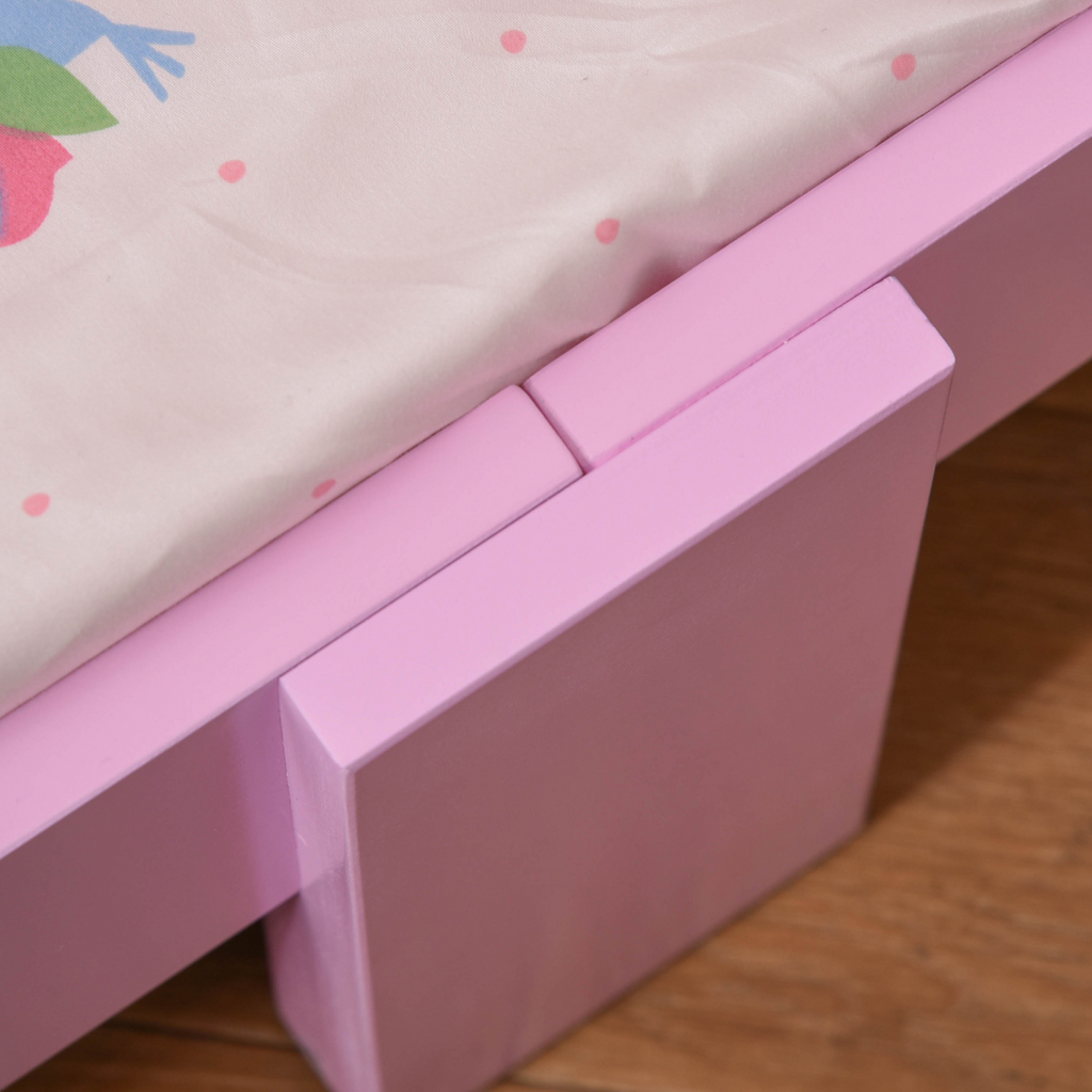 Kids pink princess castle bed with side rails and slats by HOMCOM, designed for ages 3-6 years.