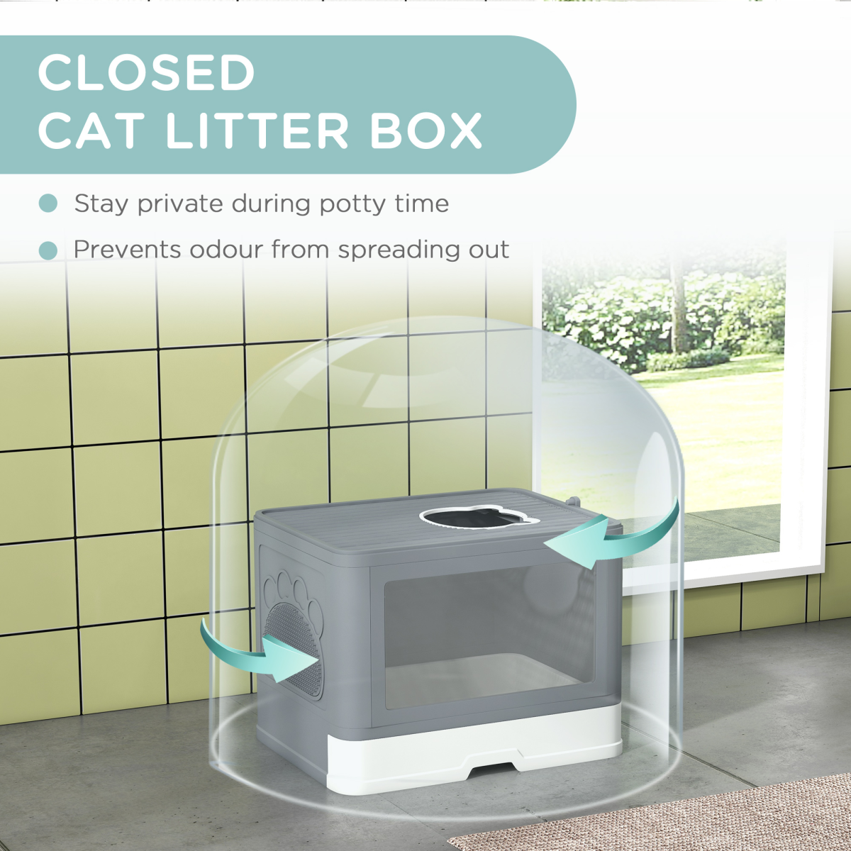PawHut Cat Litter Tray Enclosed with Lid, Front Entry Top Exit, Scoop, Brush