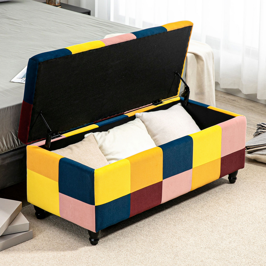 HOMCOM button-tufted velvet storage ottoman, 114x47x47cm, in a stylish design, perfect for living room decor.