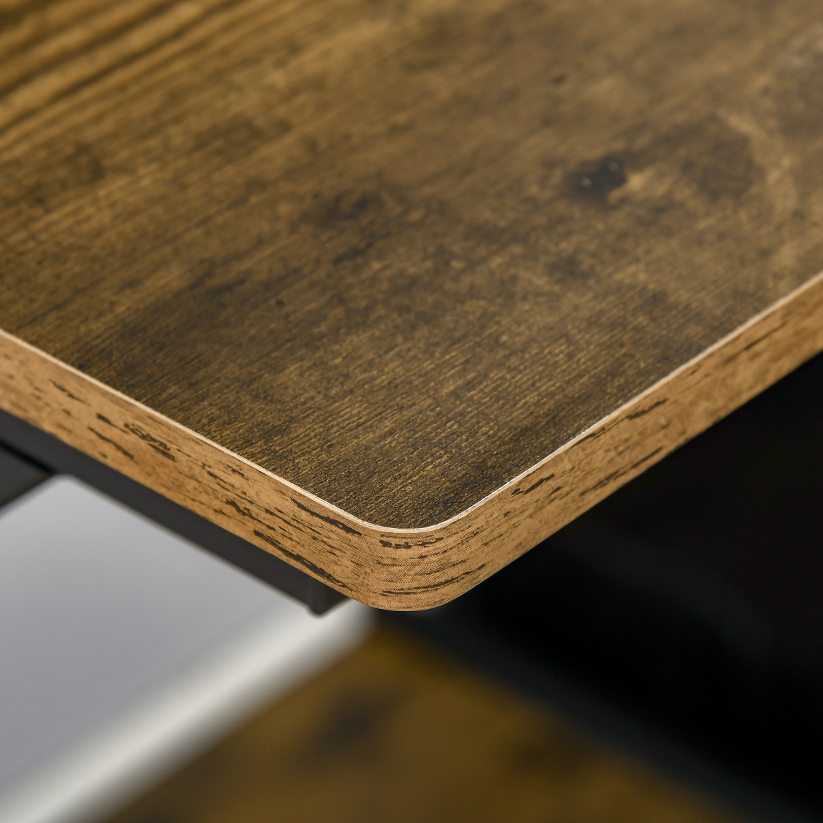 Computer Desk with Monitor Shelf and Storage, R Shaped Brown