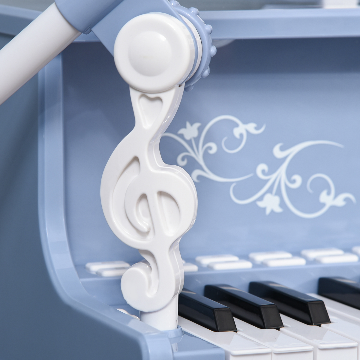 HOMCOM 37-key electric keyboard piano with microphone and stool for kids, featuring colorful keys and educational design.