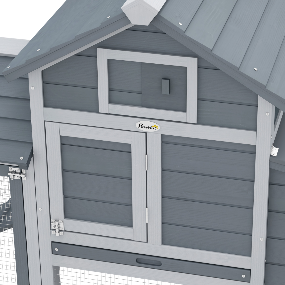Pawhut small chicken coop with nesting box and outdoor run in grey, measuring 150.5 x 54 x 87 cm.