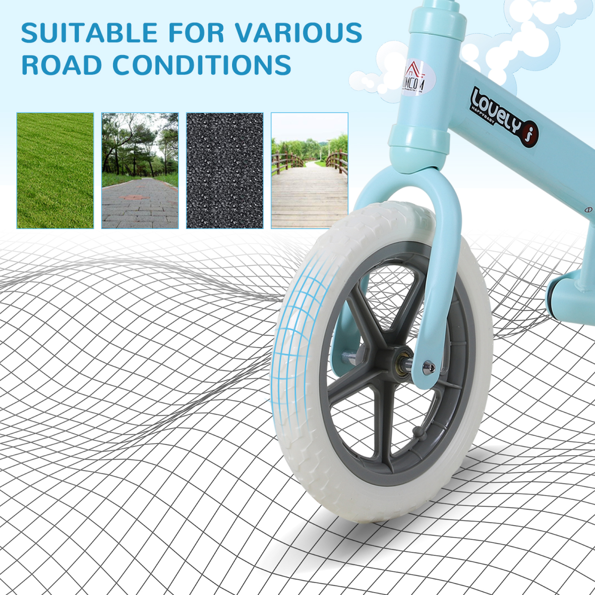 Kids balance bike with adjustable seat, designed for ages 2-5, featuring a sturdy frame and no pedals for easy training.