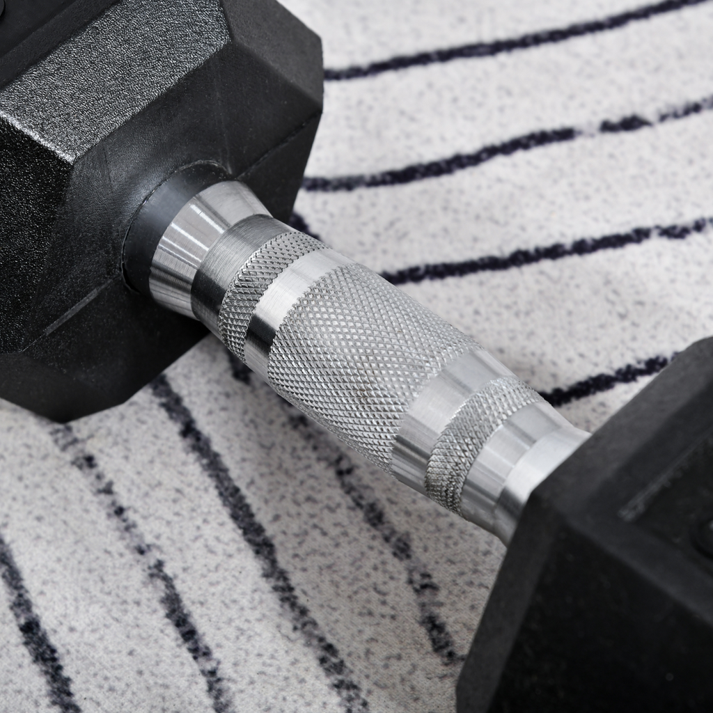 Hexagonal 8kg dumbbells from ActiveGear, ideal for home fitness weight lifting exercises.
