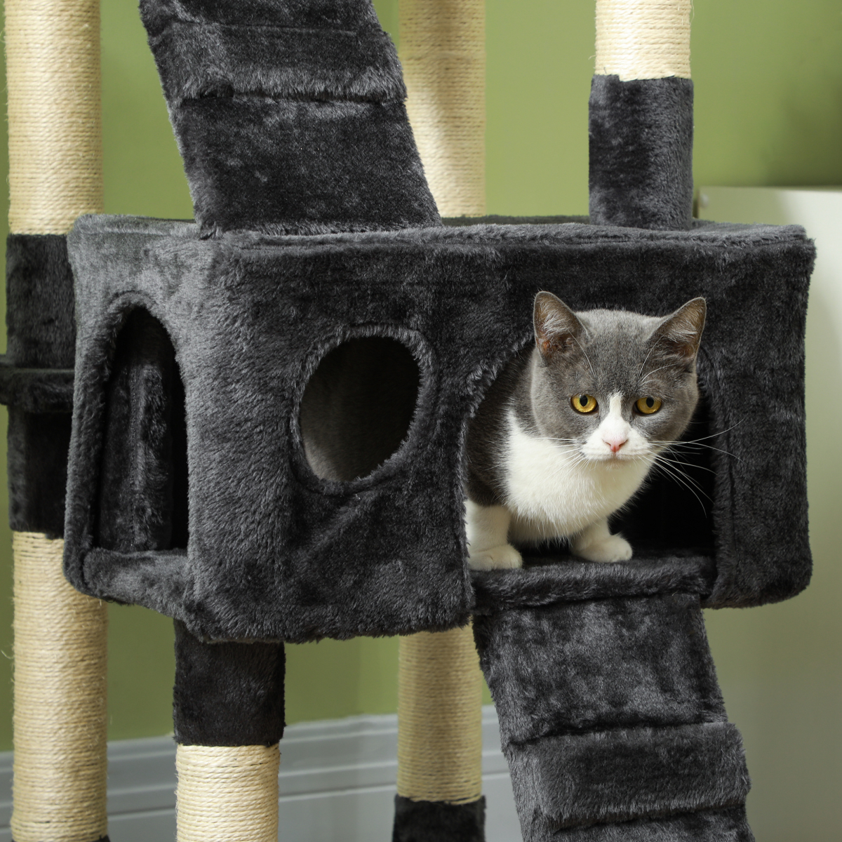 PawHut Cat Tree Scratcher Activity Centre, Condo Scratching Post Toy Bed