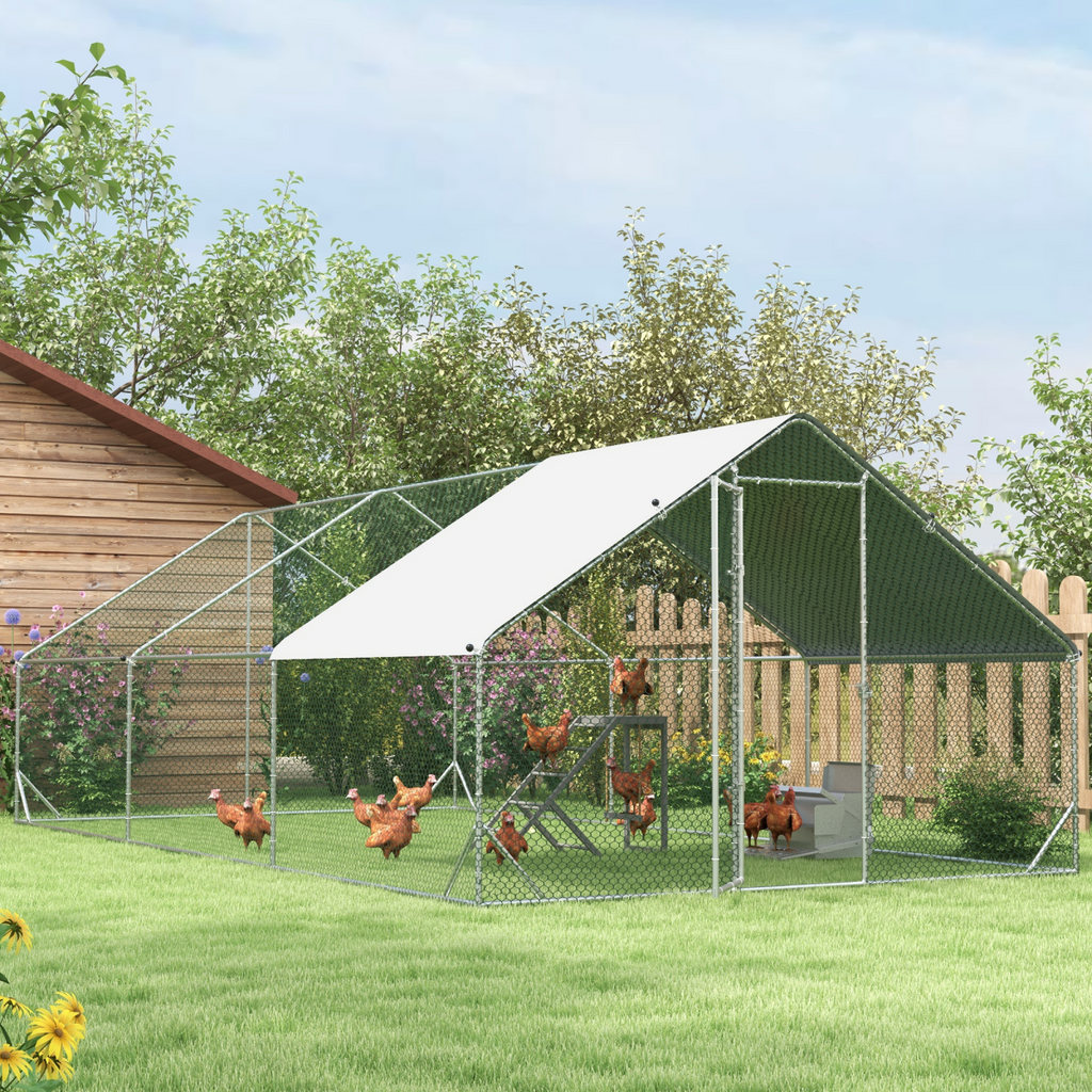 PawHut Walk In Chicken Run Large Galvanised Chicken Coop with Cover 6 x 3 x 2m