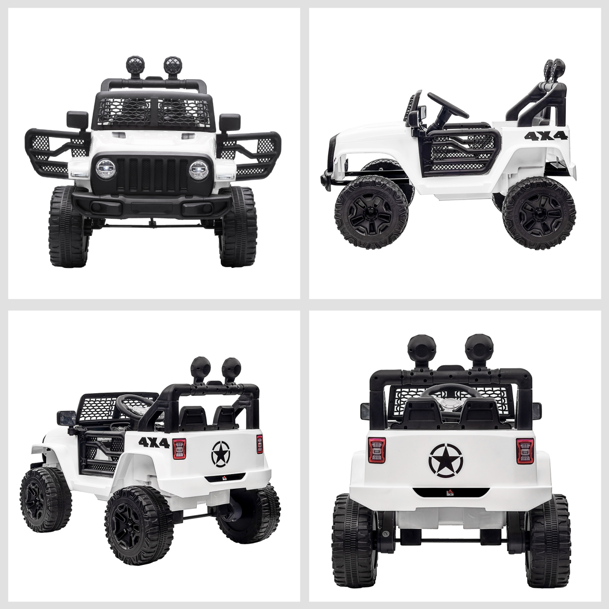 White 12V electric ride-on truck for kids ages 3-6, featuring off-road design and remote control from FunZone.