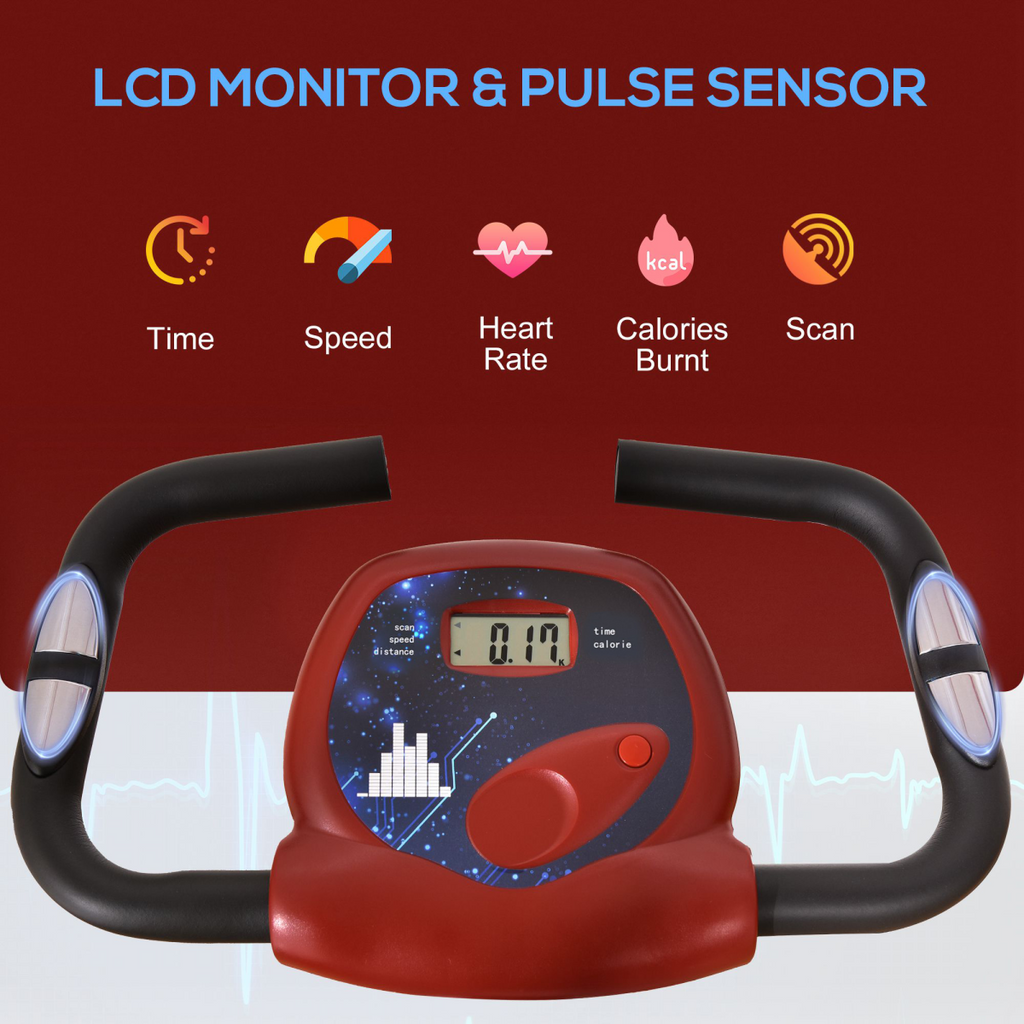 Foldable Magnetic Resistance Exercise Bike with LCD display and adjustable seat in red by ActiveGear.